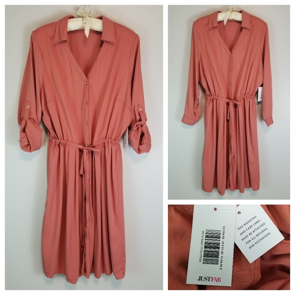 JustFab Dresses & Skirts - NWT Just Fab 3X Brick Pink Midi Rayon Shirt Dress
